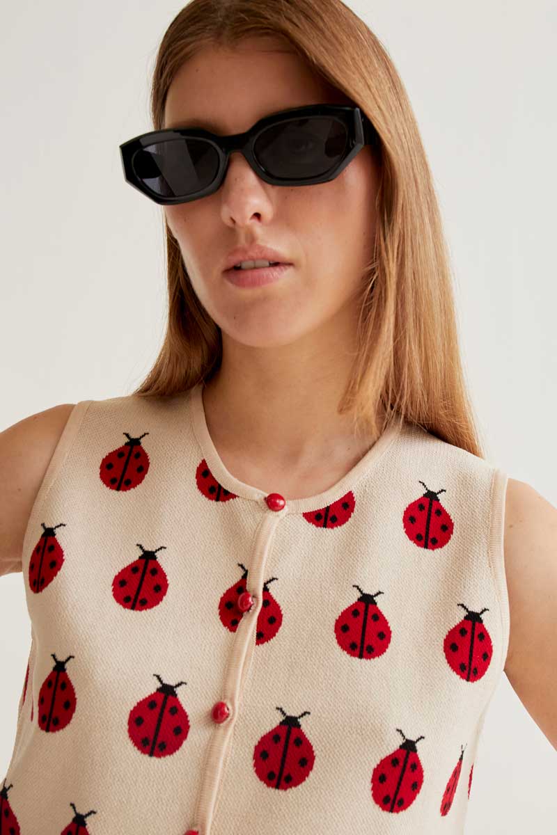 CF Red Ladybird Print Knit Top