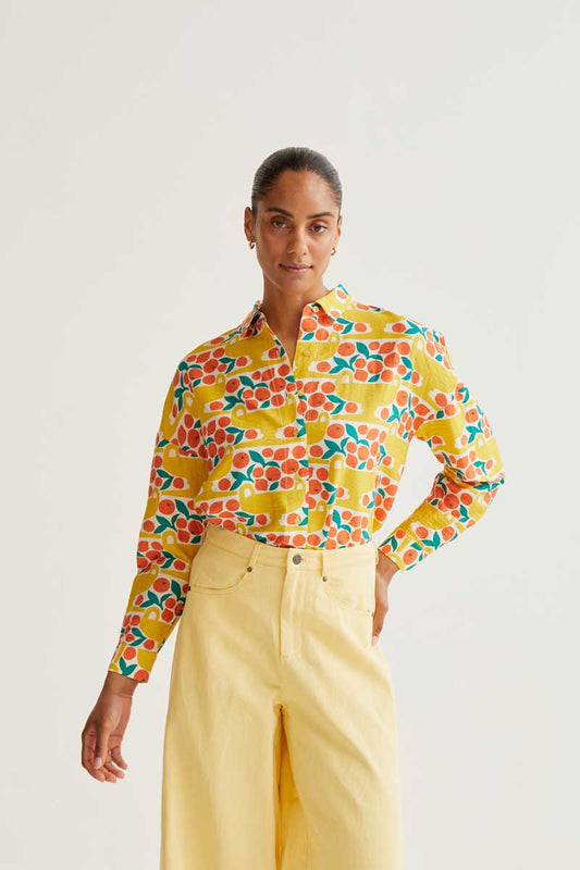 CF Bright Yellow Shirt with Orange Print