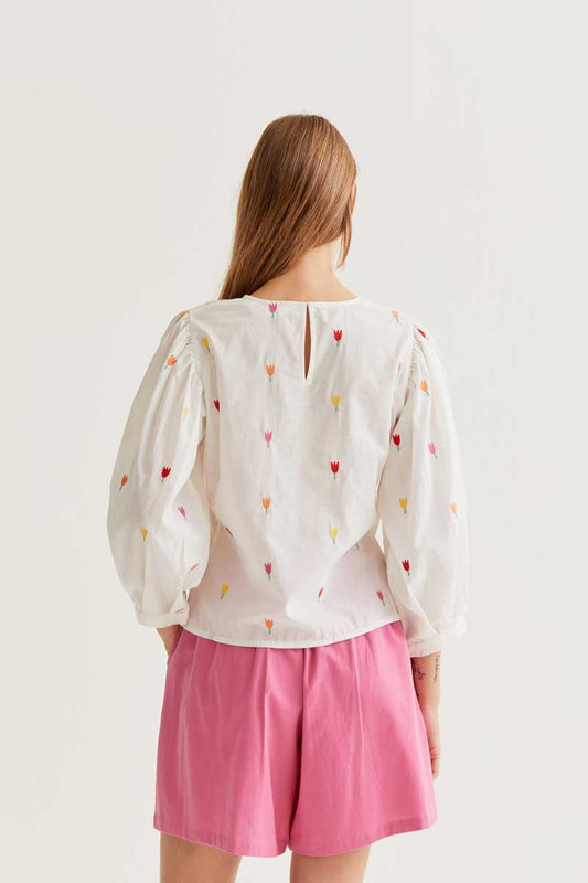 CF Blouse with Embroidered Tulips