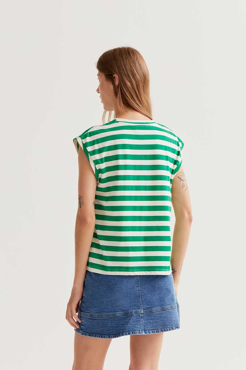 CF Green Stripe T-Shirt with Red Tulip