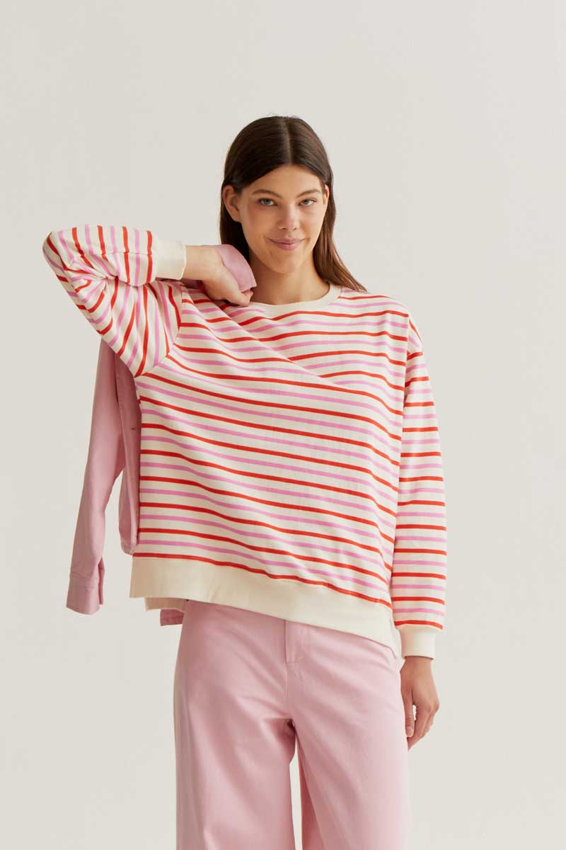 CF Sweatshirt with Pink and Red Stripes