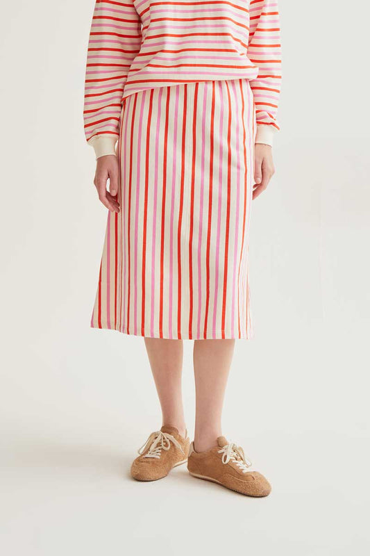 CF Midi Skirt with Pink and Red Stripes