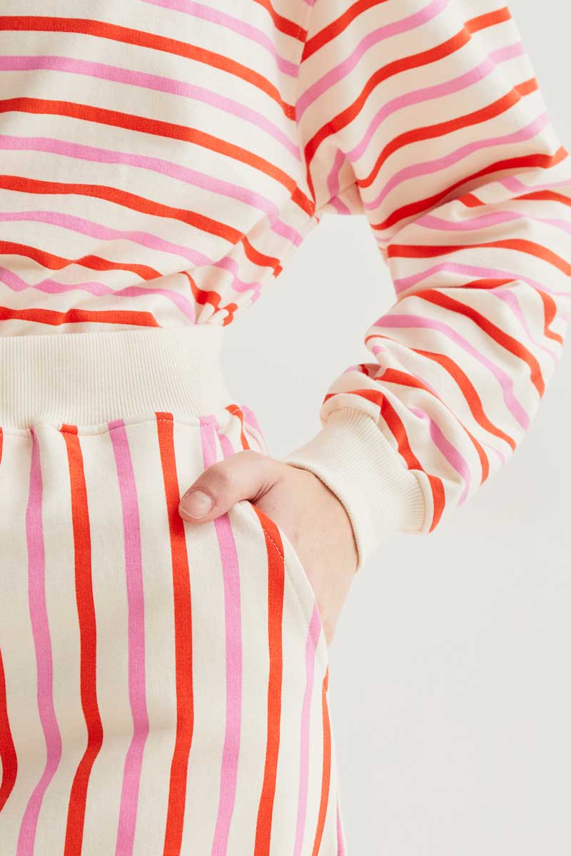 CF Midi Skirt with Pink and Red Stripes