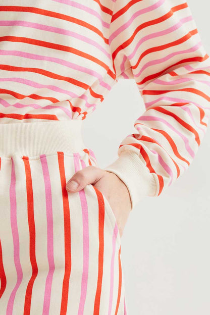 CF Midi Skirt with Pink and Red Stripes