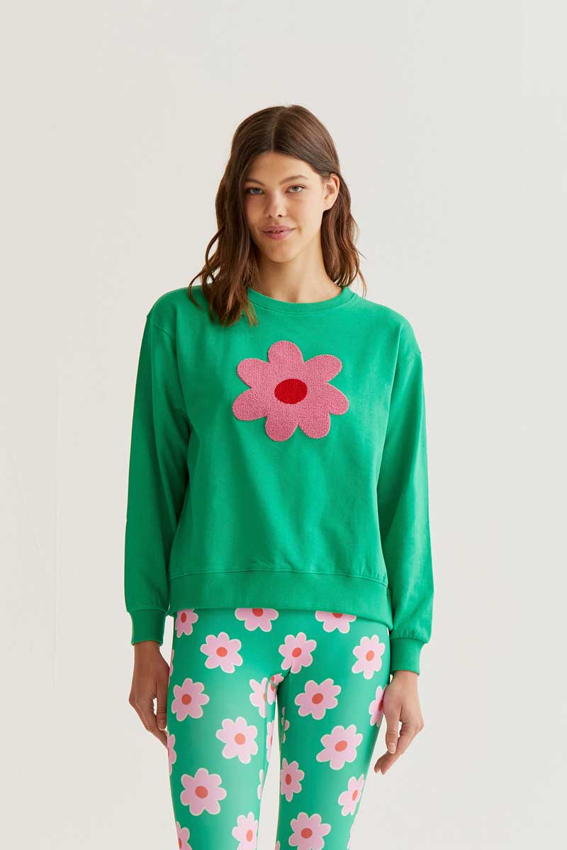 CF Green Sweatshirt with a Big Flower