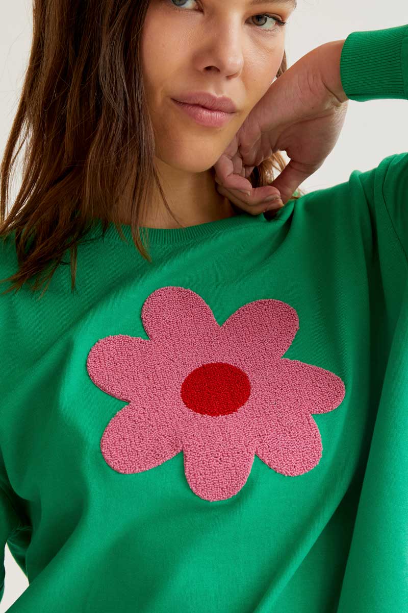 CF Green Sweatshirt with a Big Flower