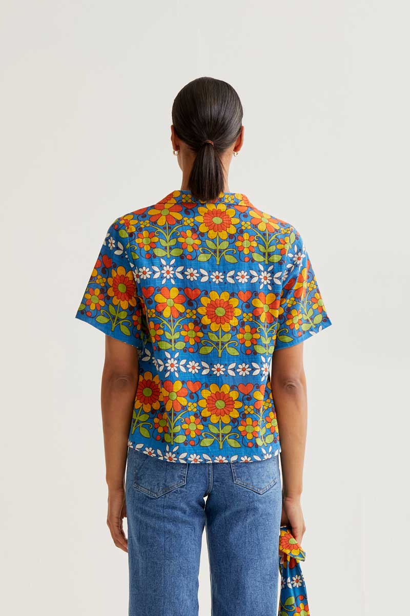 CF Bright Blue Shirt with Flower Print