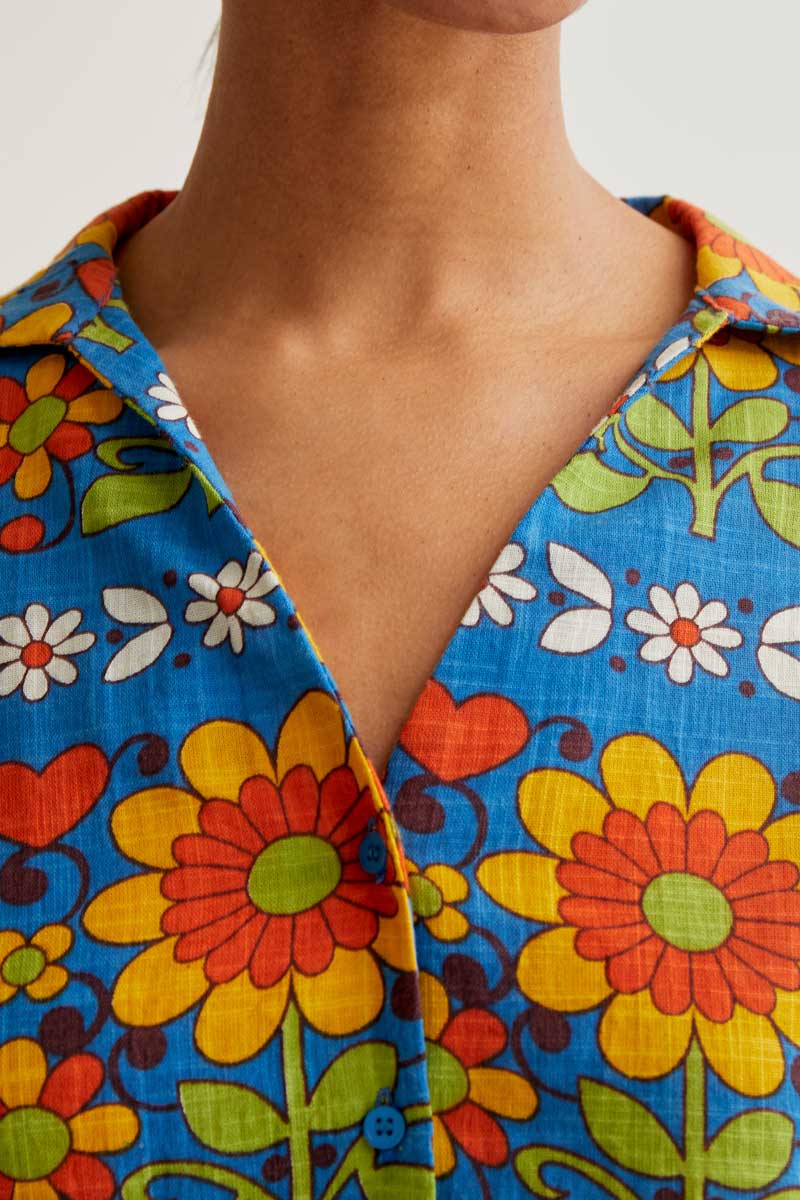 CF Bright Blue Shirt with Flower Print