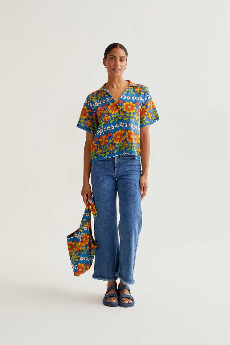CF Bright Blue Shirt with Flower Print
