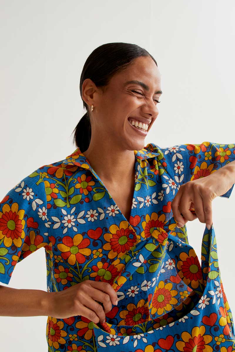 CF Bright Blue Shirt with Flower Print