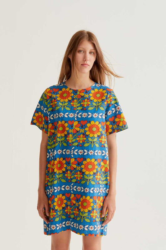 CF Bright Blue Short Dress with Flower Print