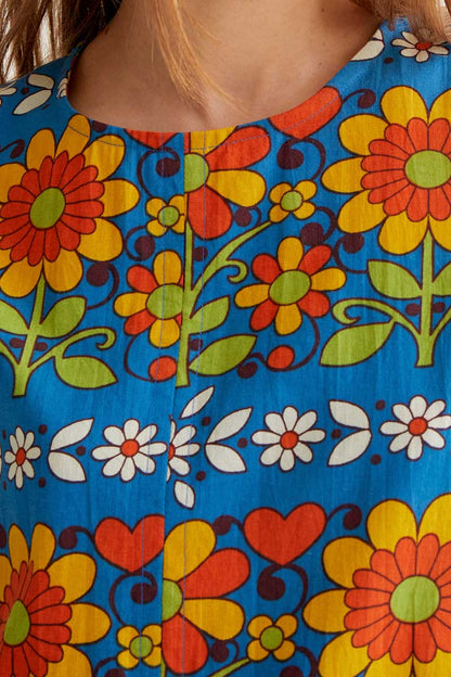 CF Bright Blue Short Dress with Flower Print
