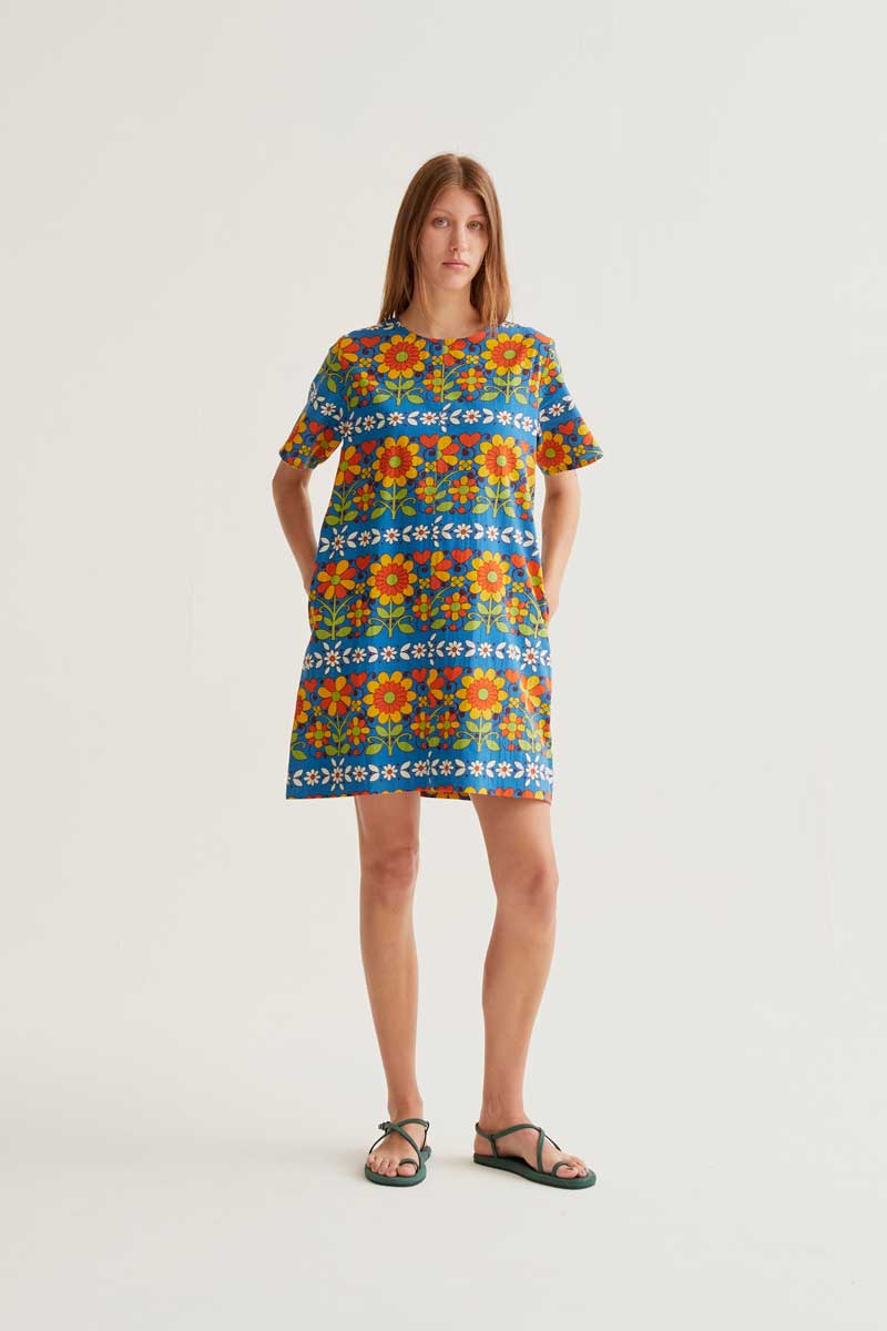 CF Bright Blue Short Dress with Flower Print