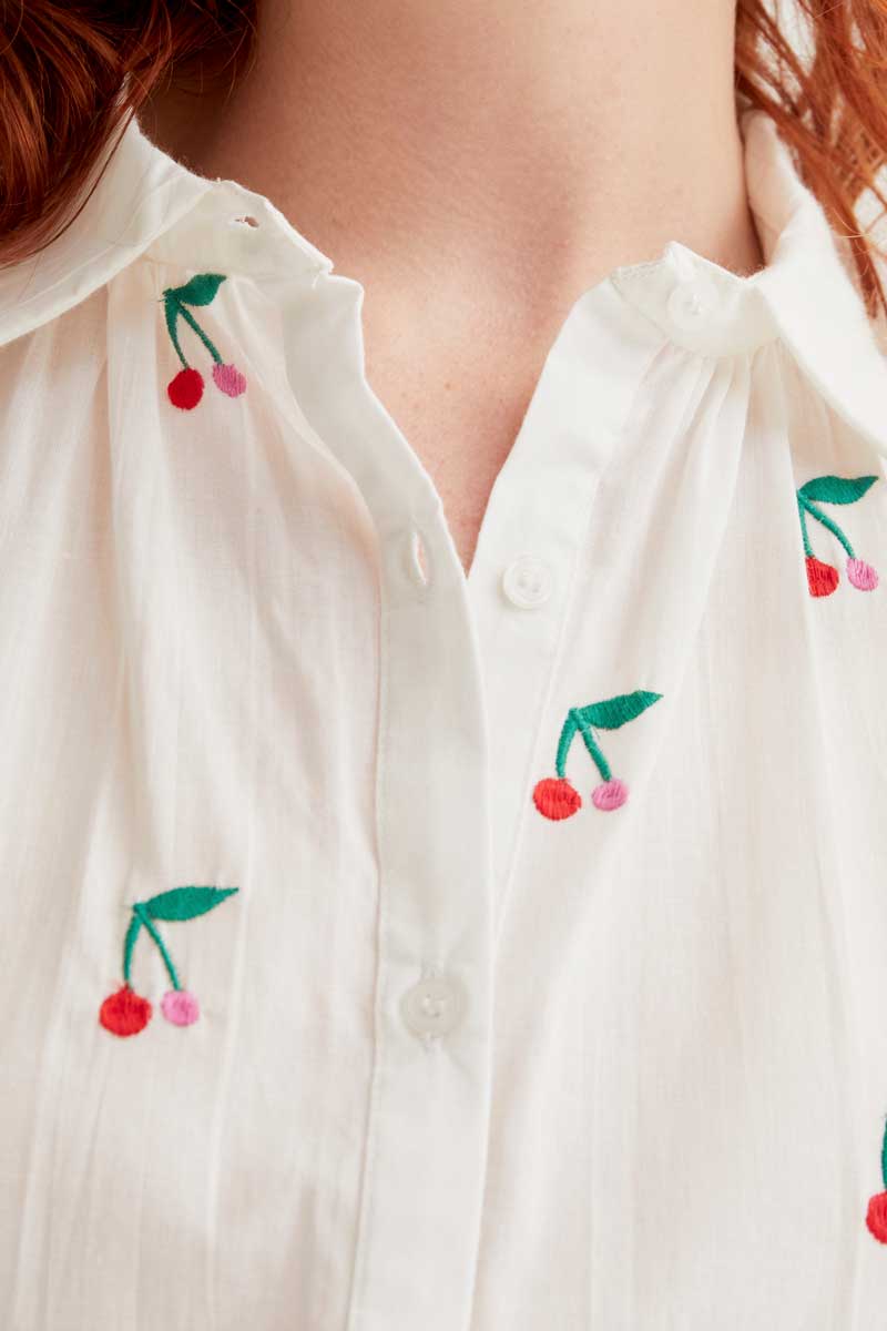 CF White Shirt with Embroidered Cherries