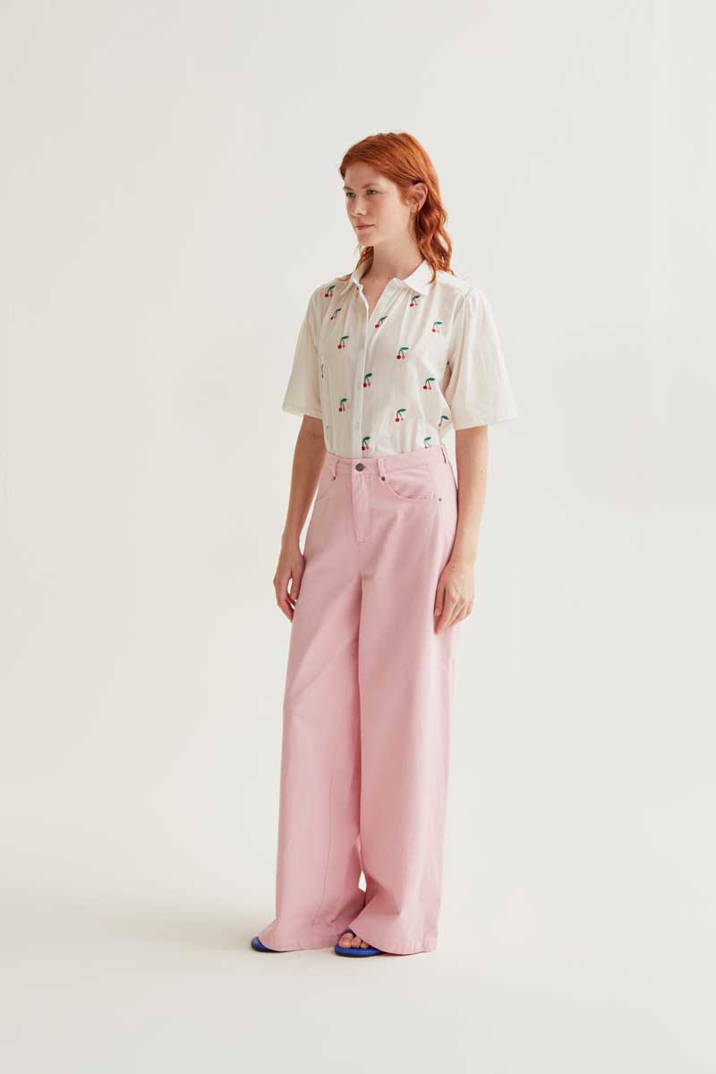 CF White Shirt with Embroidered Cherries