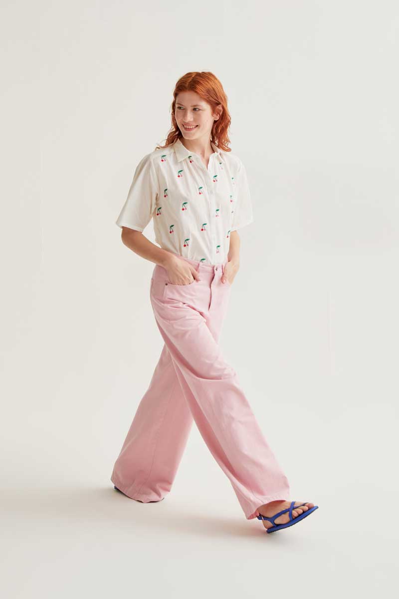 CF White Shirt with Embroidered Cherries