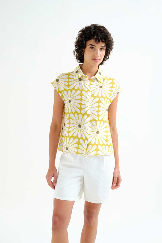 Shirt with Olive Flower Print