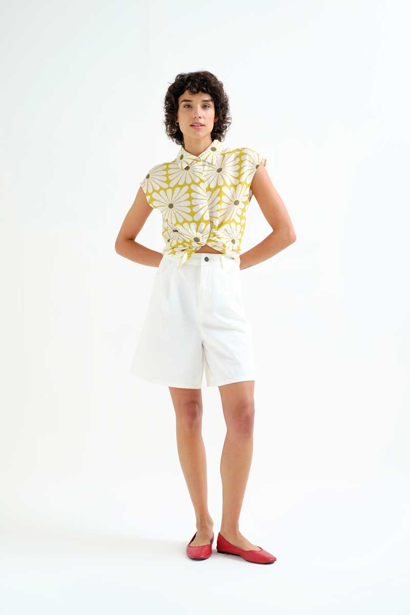 Shirt with Olive Flower Print