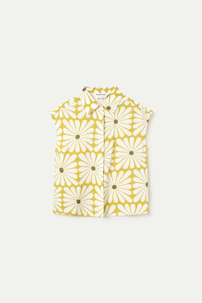 Shirt with Olive Flower Print