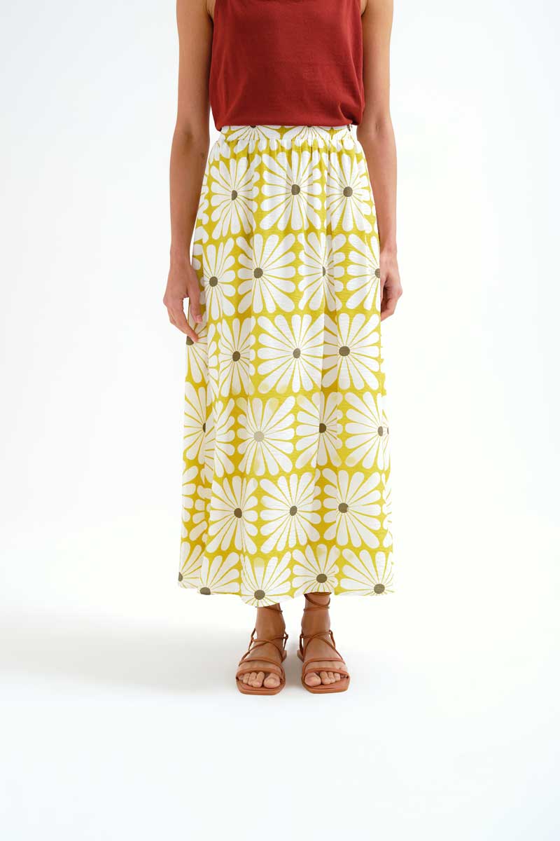 Long Skirt with Olive Flower Print