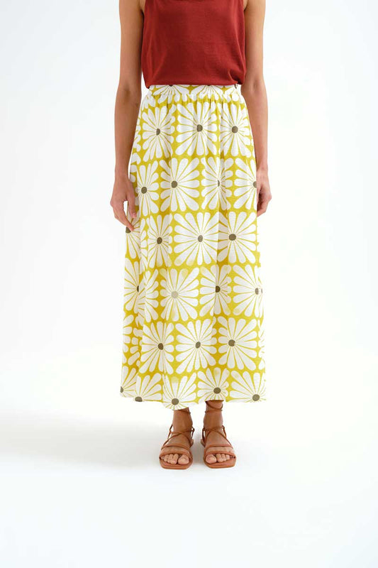 Long Skirt with Olive Flower Print