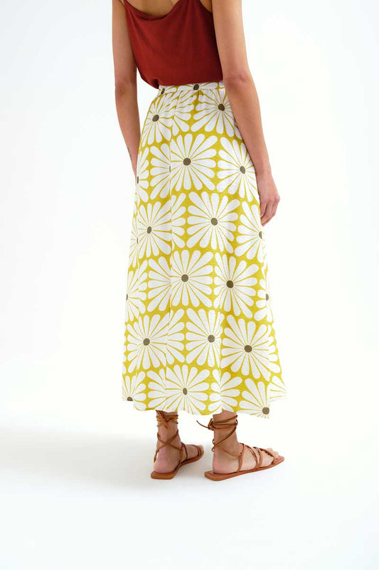 Long Skirt with Olive Flower Print