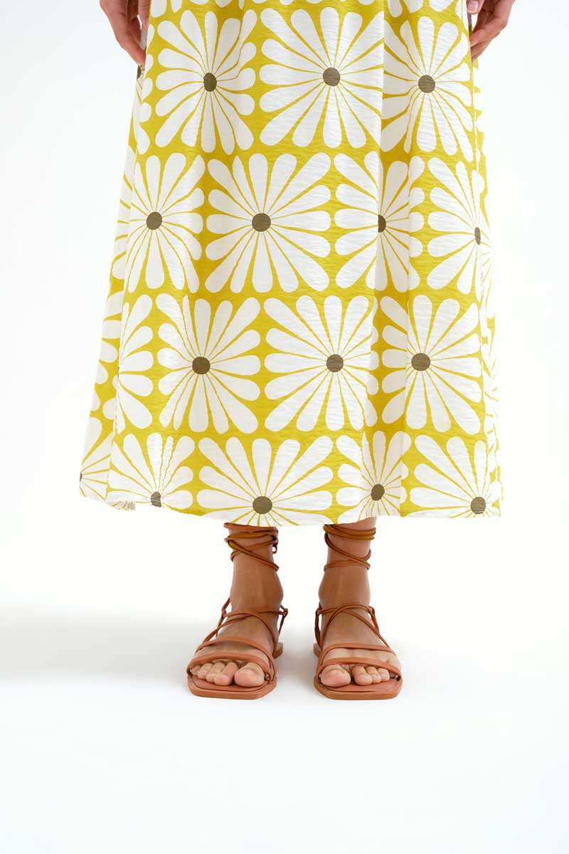 Long Skirt with Olive Flower Print