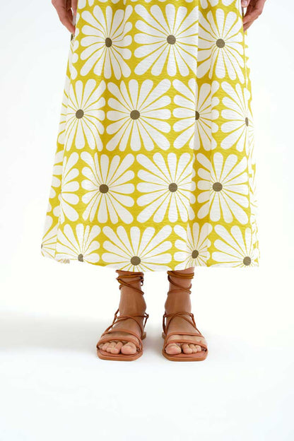 Long Skirt with Olive Flower Print