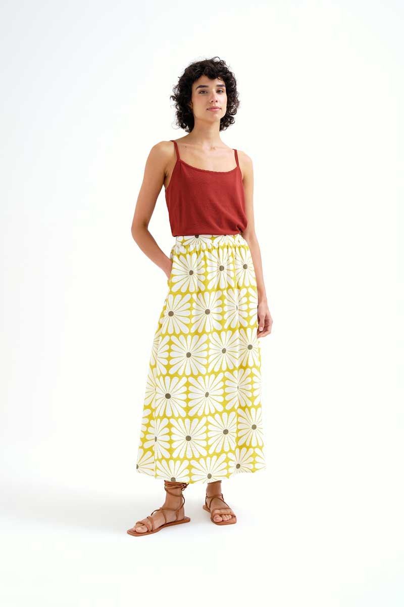 Long Skirt with Olive Flower Print