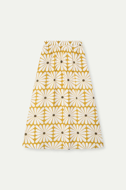 Long Skirt with Olive Flower Print