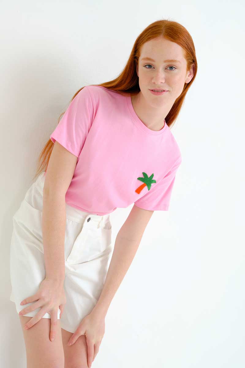T-shirt with Palm Tree Embroidery