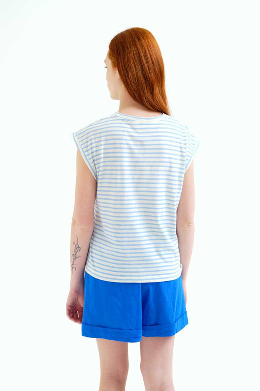 T-shirt with White and Blue Striped Print