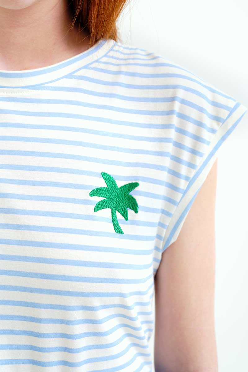 T-shirt with White and Blue Striped Print