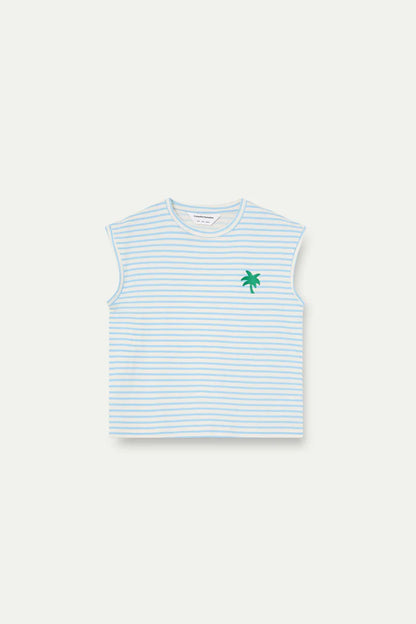 T-shirt with White and Blue Striped Print