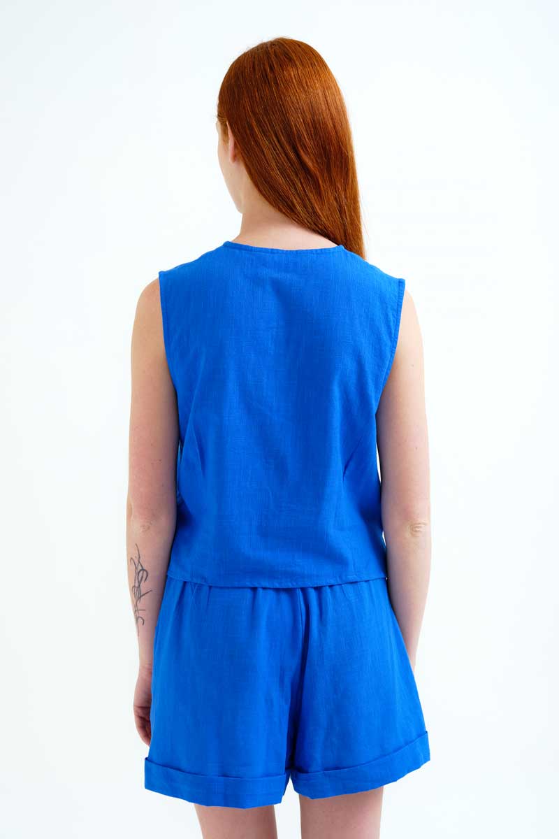 Navy Blue Cotton Top with Star Buttons