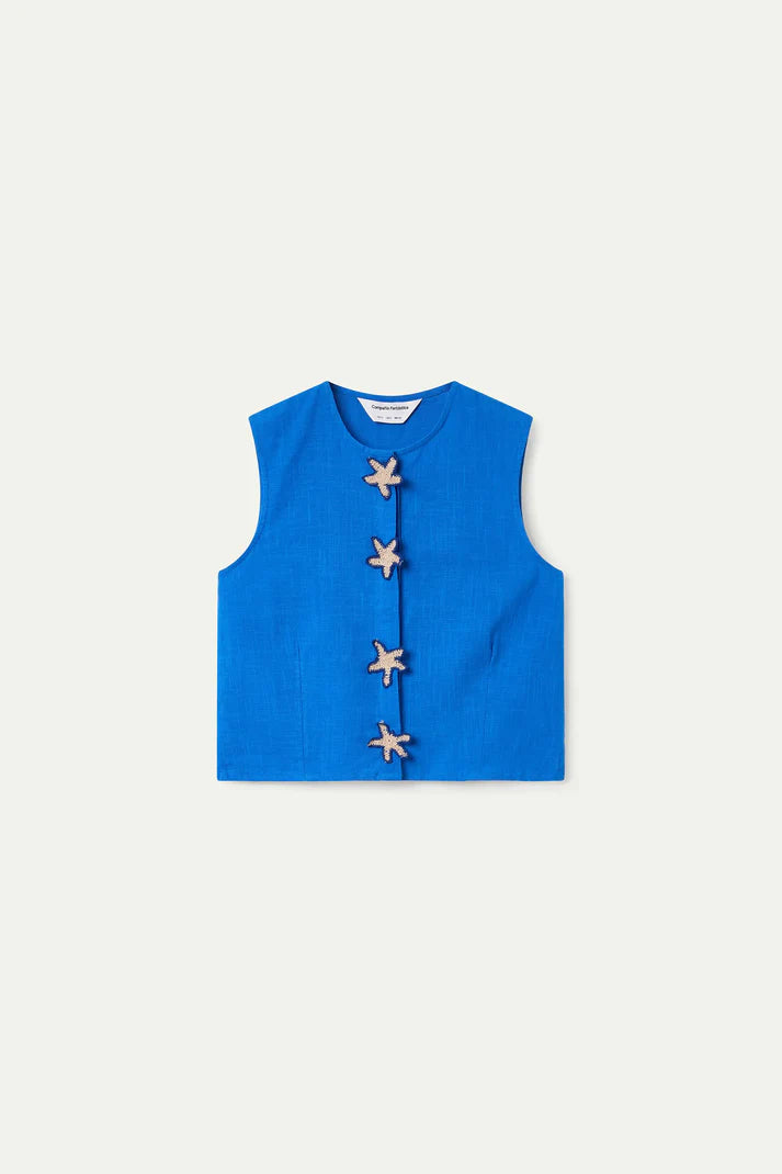 Navy Blue Cotton Top with Star Buttons
