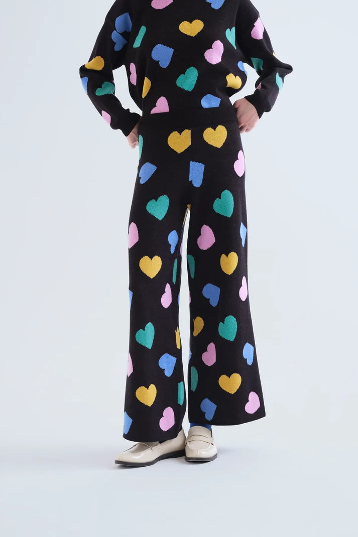 Knit Trousers with Heart Print