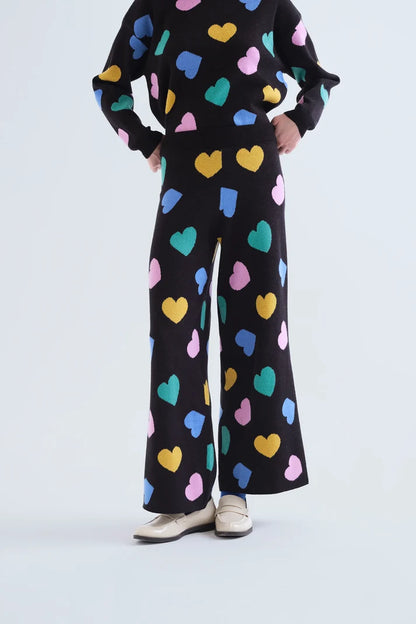 Knit Trousers with Heart Print