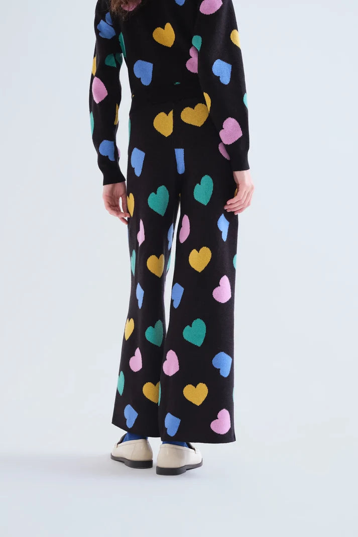 Knit Trousers with Heart Print
