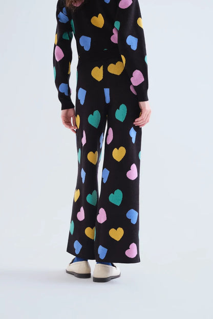 Knit Trousers with Heart Print