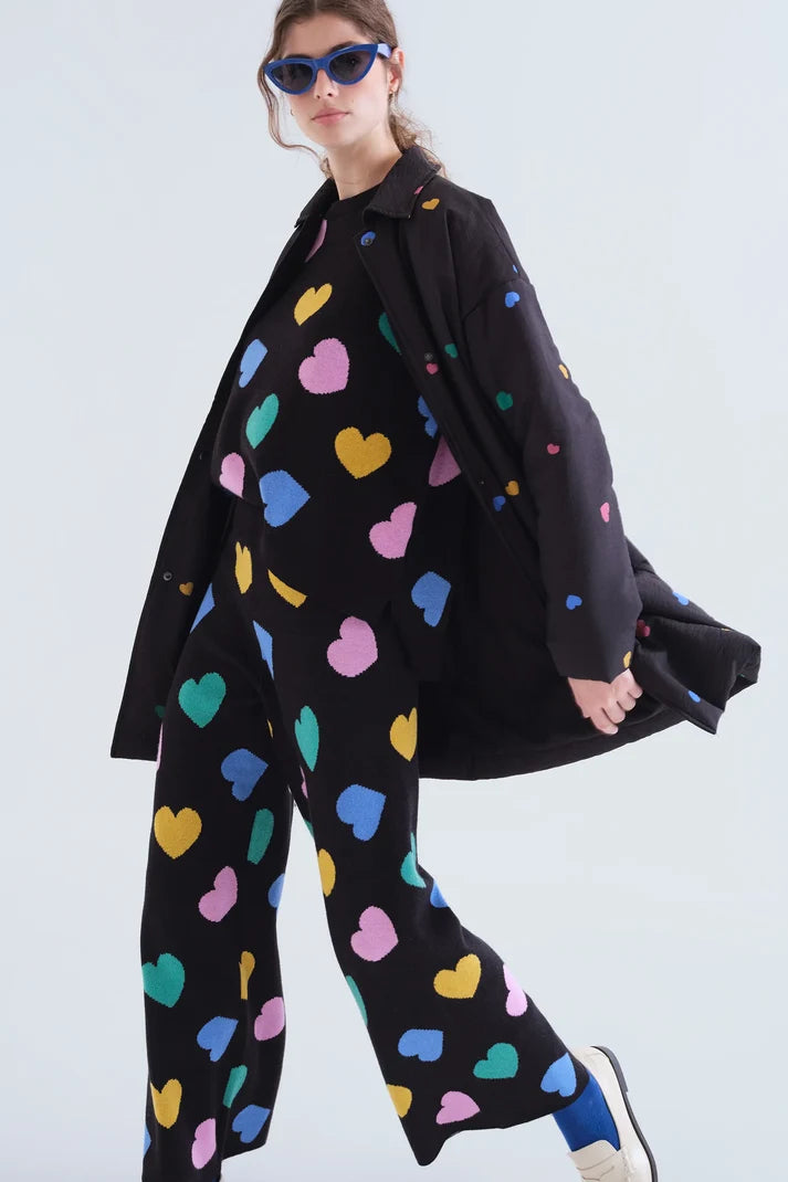 Knit Trousers with Heart Print