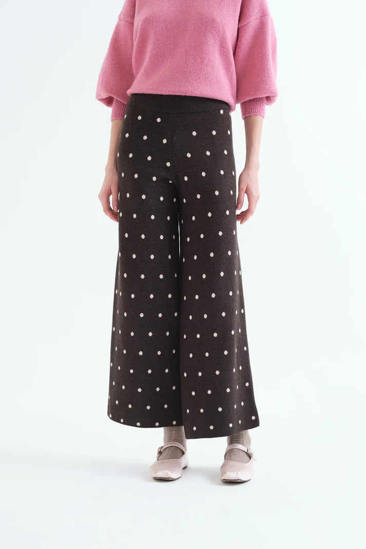 Grey Knit Pants with Small White Polka Dots