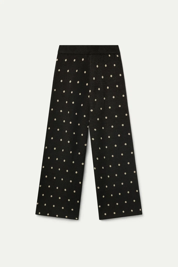 Grey Knit Pants with Small White Polka Dots