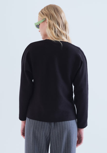 Black V-Neck Cardigan with Big Buttons