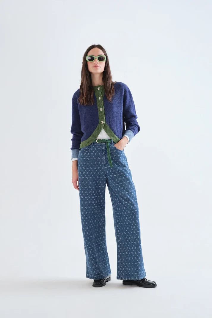 Blue and Green Two - Tone Knit Cardigan