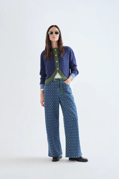 Blue and Green Two - Tone Knit Cardigan