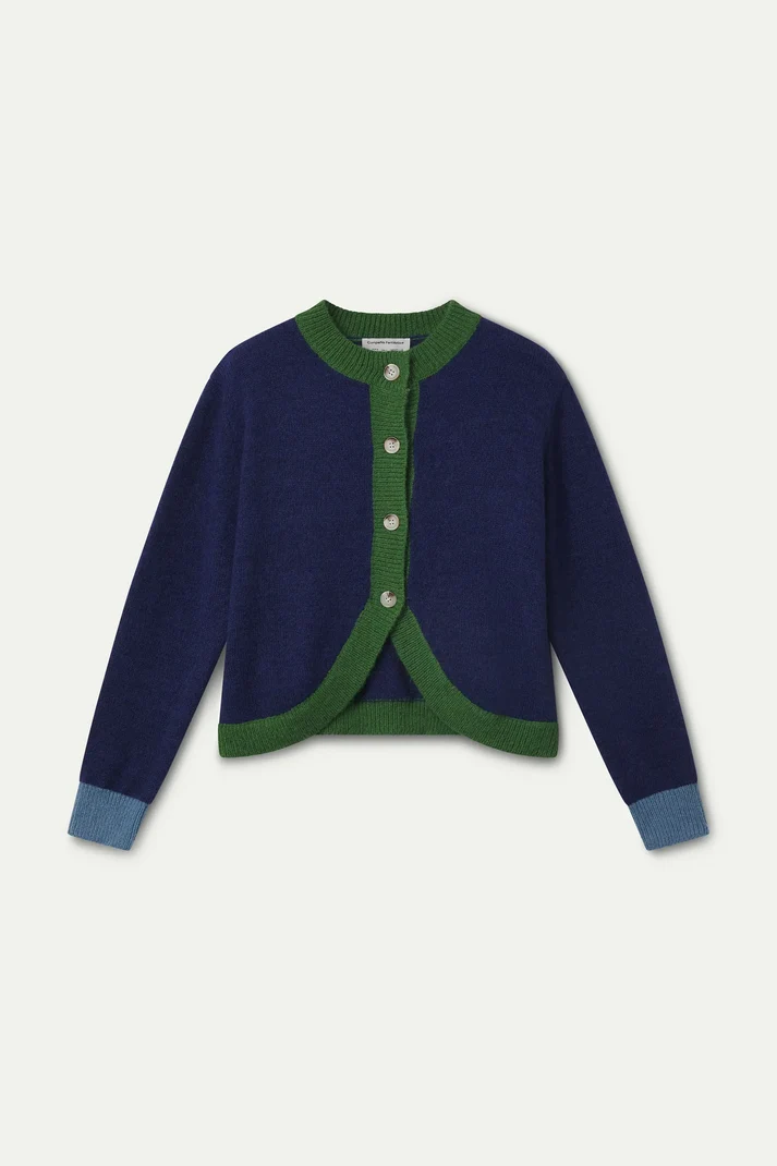 Blue and Green Two - Tone Knit Cardigan