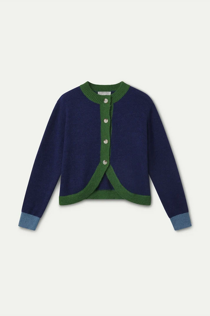 Blue and Green Two - Tone Knit Cardigan
