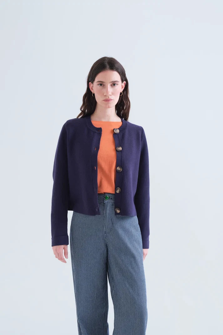Navy Blue Cardigan with Two-Tone Buttons