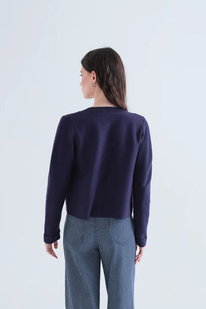 Navy Blue Cardigan with Two-Tone Buttons